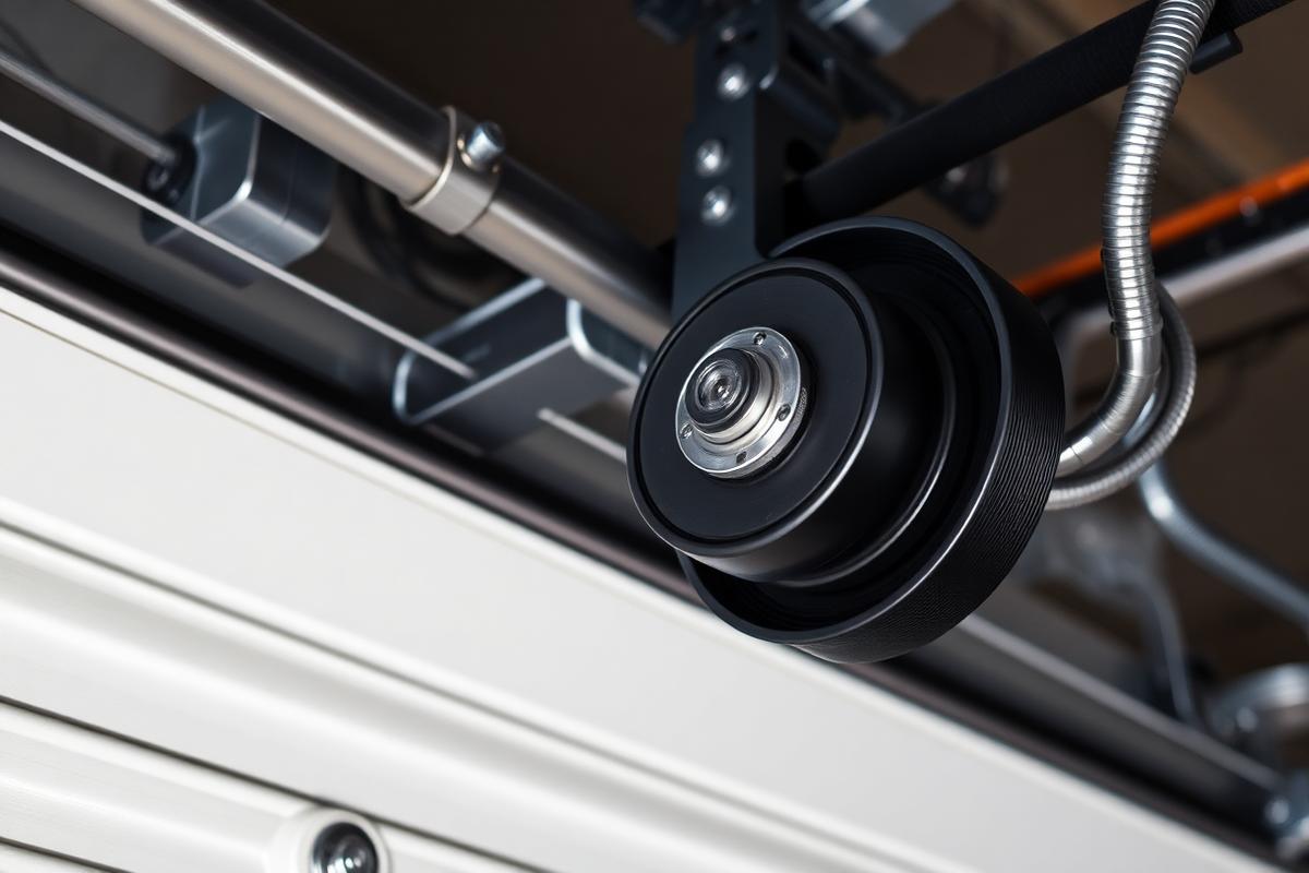 Garage door belt drive system mechanism requiring replacement