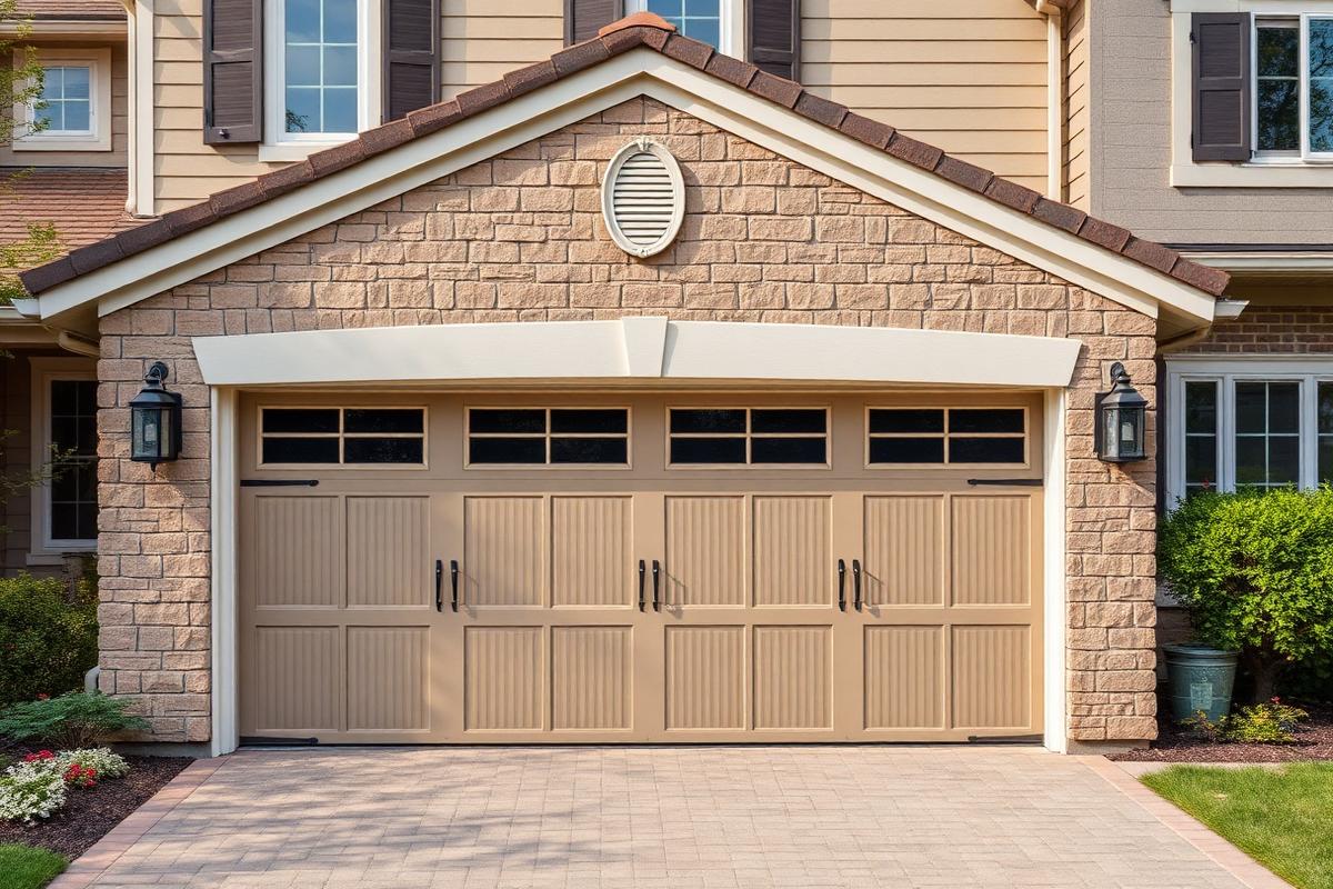 Beautiful carriage-style garage door complementing home architecture